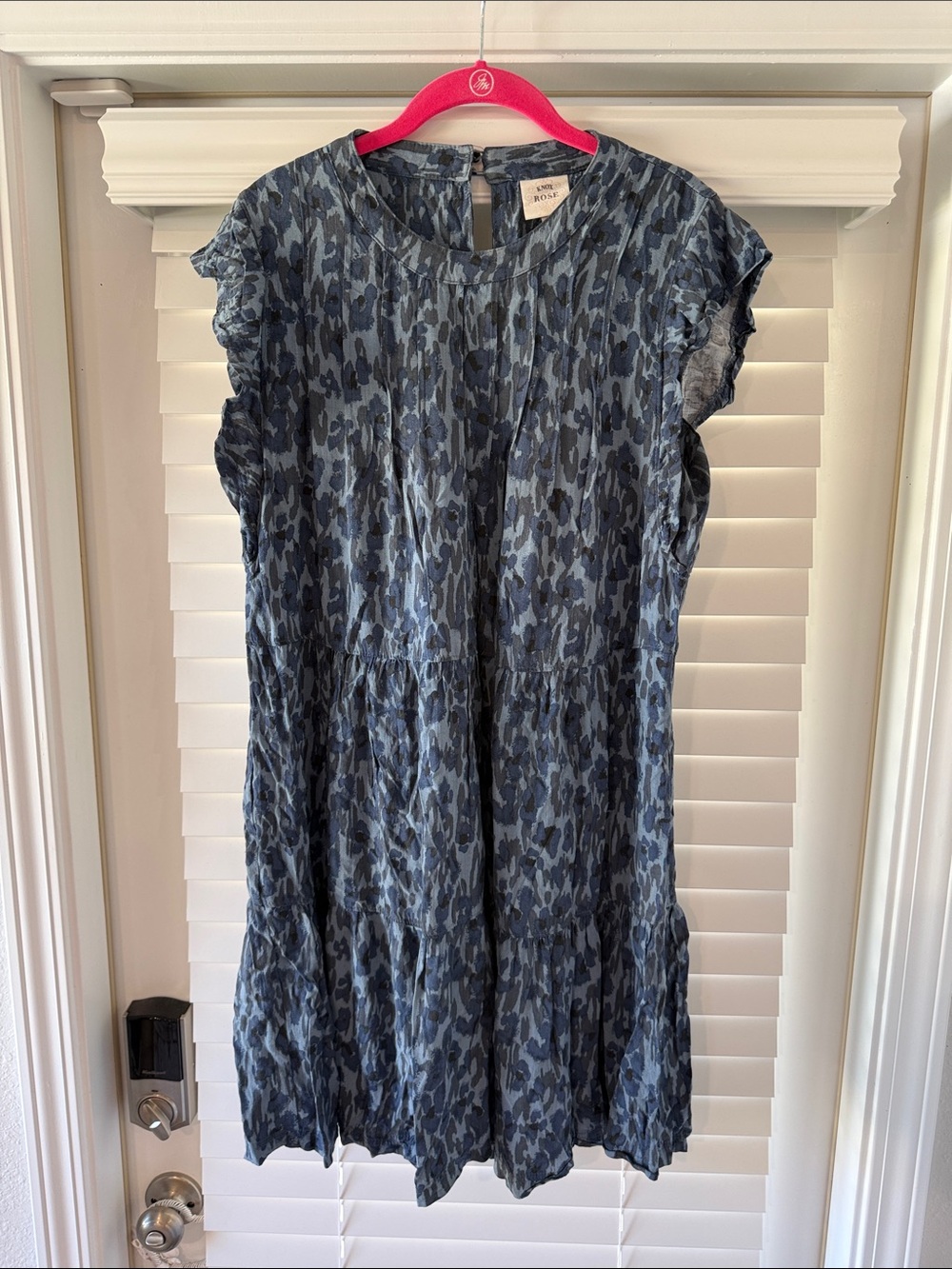 Knox Rose Blue Patterned Ruffle Sleeve Dress